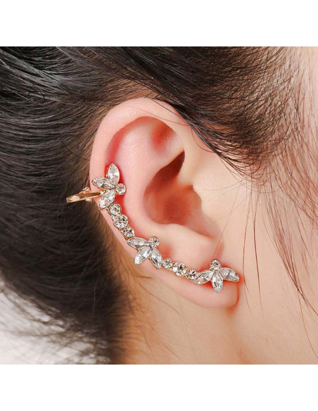 Cercel ear cuff cu cristale si flori cu trei petale