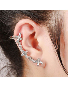 Cercel ear cuff cu cristale si flori cu trei petale 2