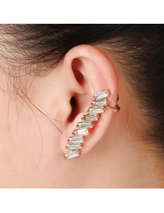 Cercel ear cuff elegant, cu cristale albe dreptunghiulare 2