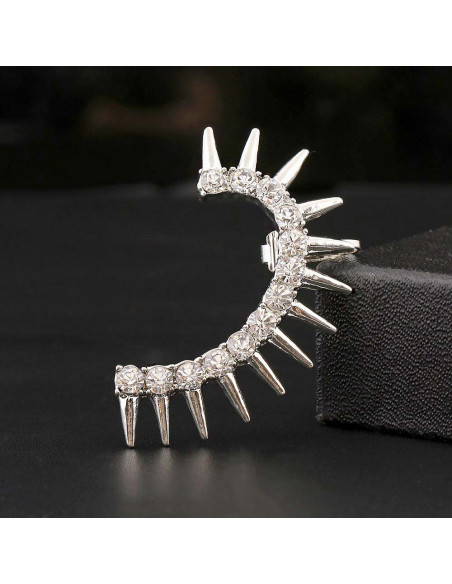 Cercel ear cuff pe toata urechea, cristale albe si tepi