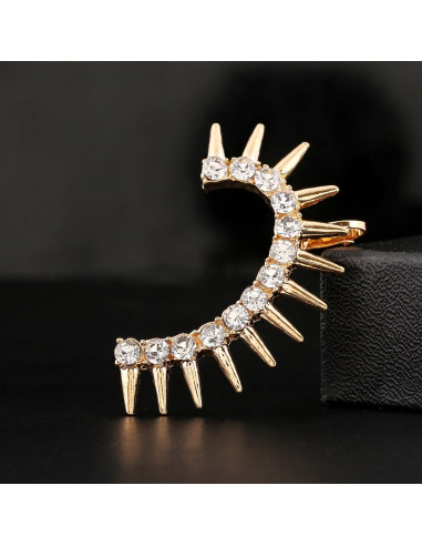 Cercel ear cuff pe toata urechea, cristale albe si tepi