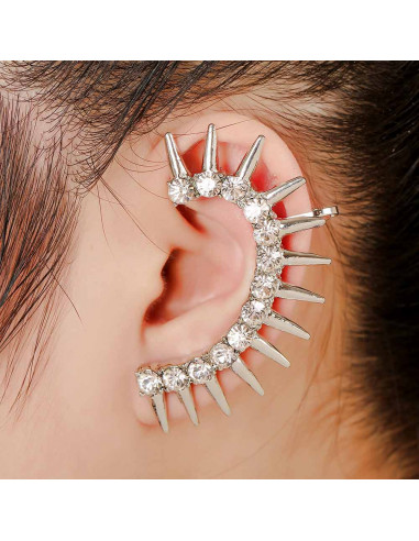 Cercel ear cuff pe toata urechea, cristale albe si tepi