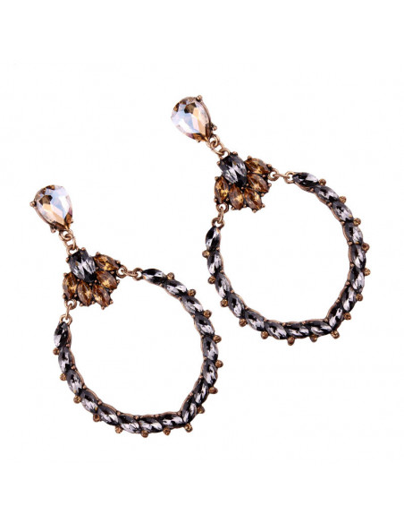 Cercei luxury rotunzi, cu cristale cat-eye si flori