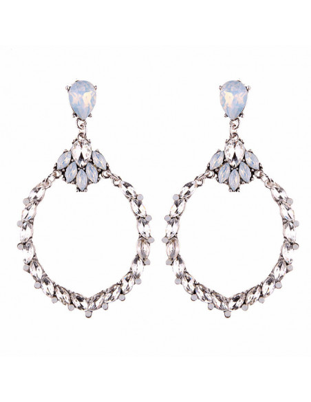 Cercei luxury rotunzi, cu cristale cat-eye si flori