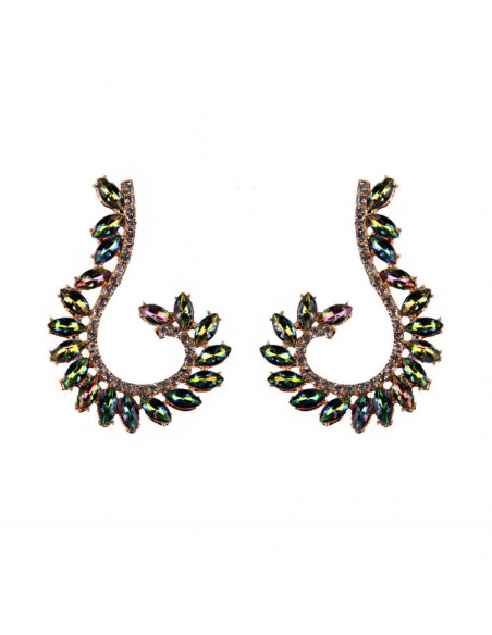 Cercei luxury Fish Hook, arcuiti, cu cristale cat-eye multicolore