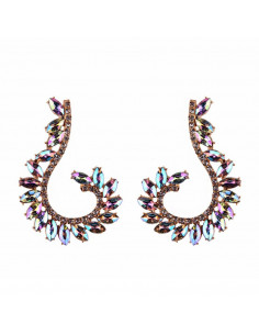 Cercei luxury Fish Hook, arcuiti, cu cristale cat-eye multicolore 2