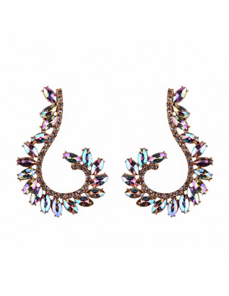 Cercei luxury Fish Hook, arcuiti, cu cristale cat-eye multicolore