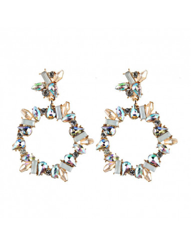 Cercei luxury Crystal Hoola, rotunzi, cu cristale fatetate multicolore