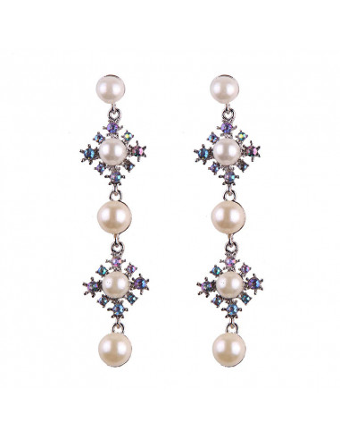Cercei eleganti Sea of Japan, 5 perle mari si cristale multicolore
