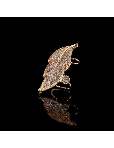 Ear cuff luxury, frunza aurie cu cristale albe rotunde