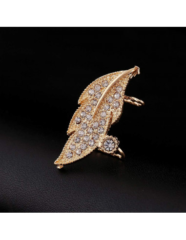 Ear cuff luxury, frunza aurie cu cristale albe rotunde