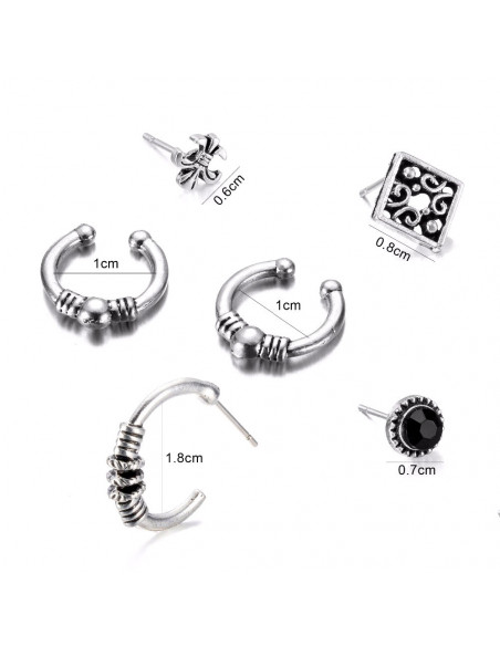 Set cercei si ear cuff Fleur de Lis, romb, cristal negru si cercuri