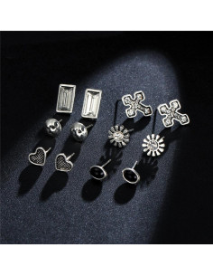 Set 6 perechi de cercei vintage, inimioare, cruci, flori si cristale 2