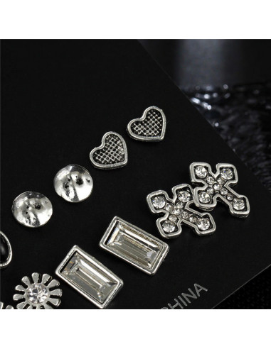 Set 6 perechi de cercei vintage, inimioare, cruci, flori si cristale