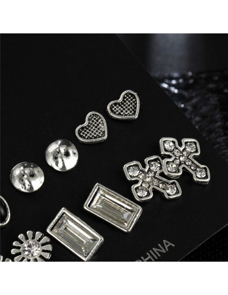 Set 6 perechi de cercei vintage, inimioare, cruci, flori si cristale