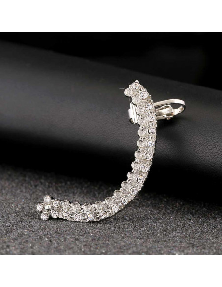 Cercel ear cuff arcuit, un rand de cristale si unul de floricele