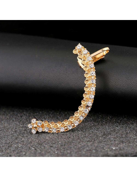 Cercel ear cuff arcuit, un rand de cristale si unul de floricele