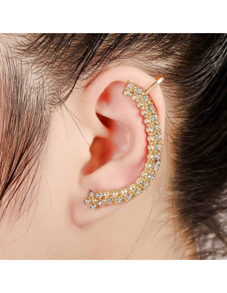 Cercel ear cuff arcuit, un rand de cristale si unul de floricele