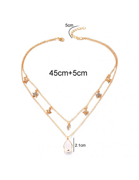 Colier multilayer dublu, cu stelute, semiluni, cristale si margica roz