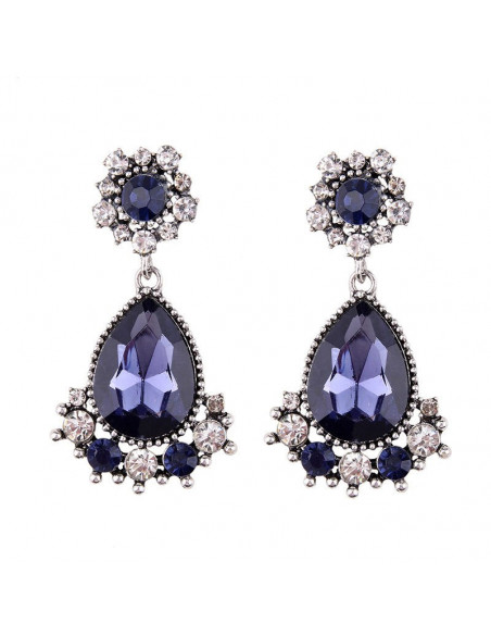 Cercei eleganti Tears in Heaven, picaturi mari de cristal si flori