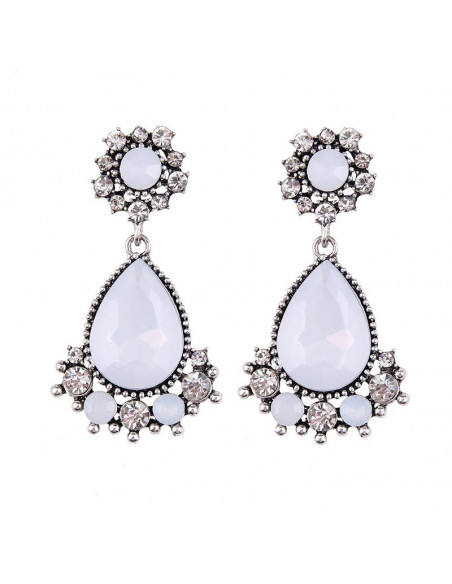 Cercei eleganti Tears in Heaven, picaturi mari de cristal si flori