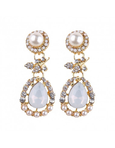 Cercei eleganti Pearl Drops, picaturi cu cristale si perle albe