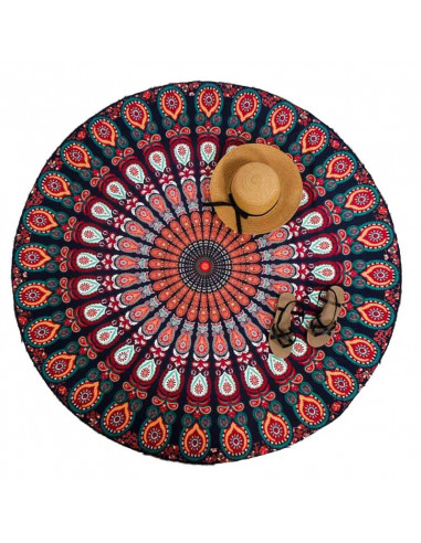 Cearceaf de plaja rotund, cu imprimeu mandala albastru