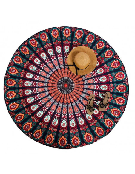 Cearceaf de plaja rotund, cu imprimeu mandala albastru