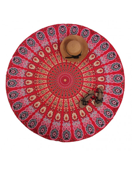 Cearceaf de plaja rotund, cu imprimeu mandala albastru