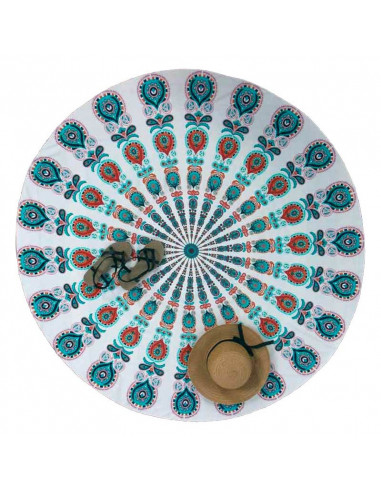 Cearceaf de plaja rotund, cu imprimeu mandala albastru