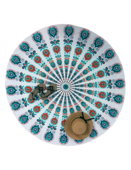 Cearceaf de plaja rotund, cu imprimeu mandala albastru