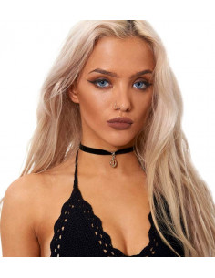 Colier choker din catifea neagra, cu medalion Semnul pacii 2