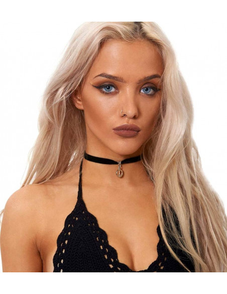 Colier choker din catifea neagra, cu medalion Semnul pacii