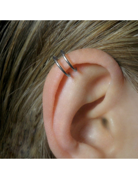 Cercel ear cuff, model dublu cu inele