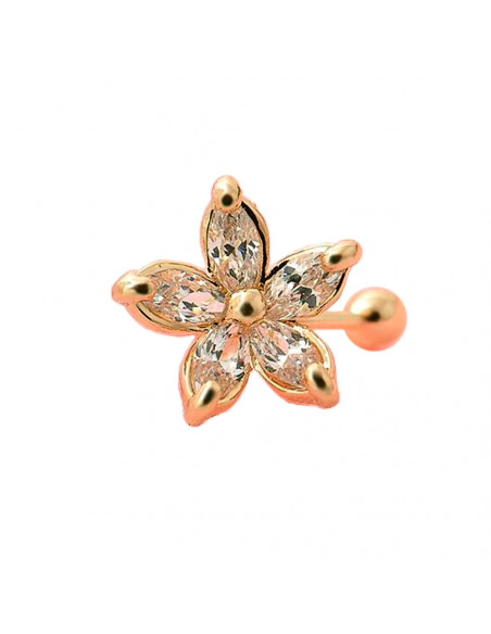 Cercel tip ear cuff, floricica micuta cu cinci cristale