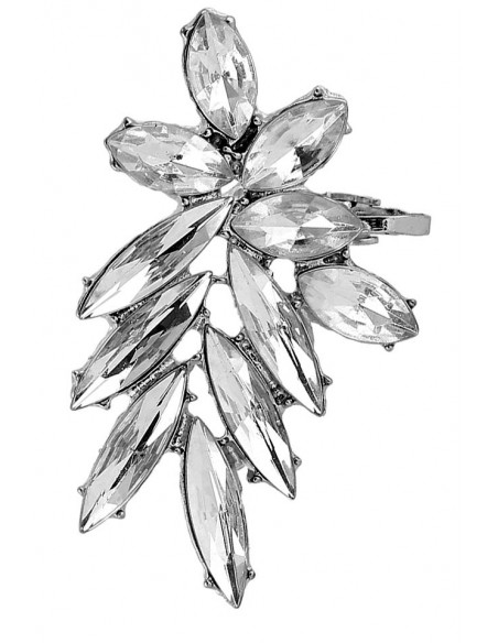 Cercel ear cuff statement, Winter Flower, cu cristale albe ascutite