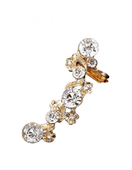 Cercel ear cuff elegant, cu flori mici si cristale rotunde