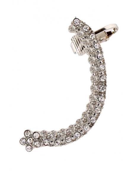 Cercel ear cuff arcuit, un rand de cristale si unul de floricele
