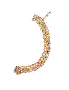 Cercel ear cuff arcuit, un rand de cristale si unul de floricele