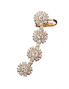 Cercel ear cuff cu patru flori rotunde, cu cristale albe 2