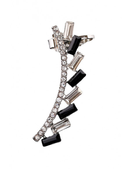 Cercel ear cuff luxury cu cristale albe si negre dreptunghiulare