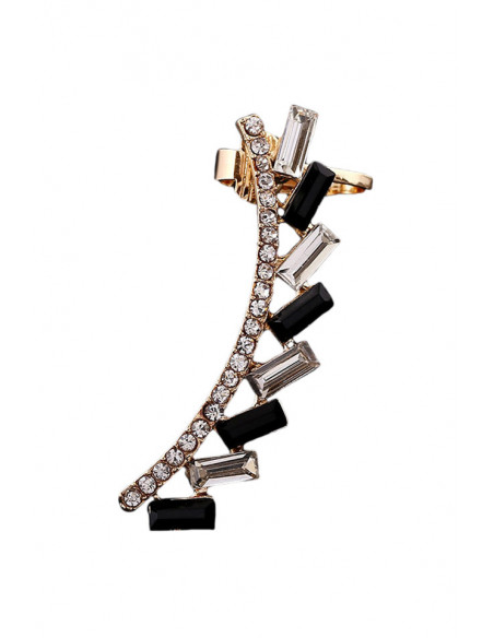 Cercel ear cuff luxury cu cristale albe si negre dreptunghiulare