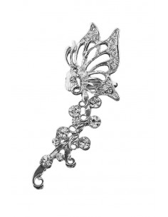 Cercel ear cuff fluture pe ramurica, cristale rotunde albe