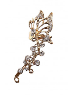 Cercel ear cuff fluture pe ramurica, cristale rotunde albe 2