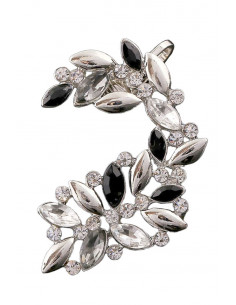 Cercel ear cuff statement, cu cristale albe, negre, gri si metalice 2