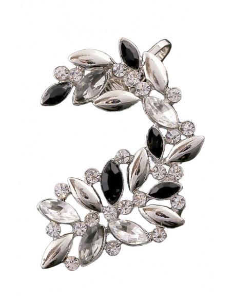 Cercel ear cuff statement, cu cristale albe, negre, gri si metalice