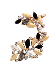 Cercel ear cuff statement, cu cristale albe, negre, gri si metalice