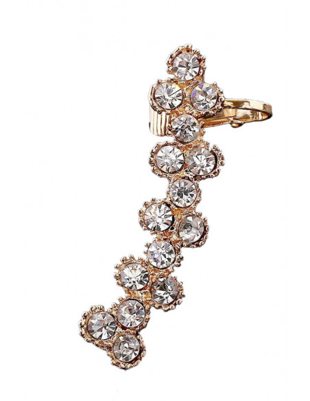 Cercel ear cuff lung, cu cristale rotunde in zig-zag