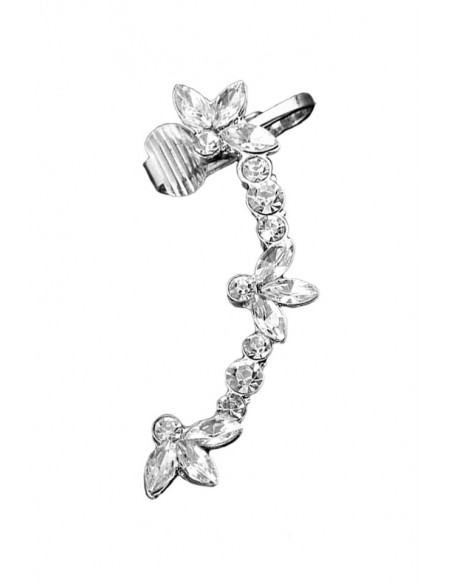 Cercel ear cuff cu cristale si flori cu trei petale