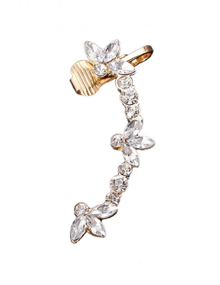 Cercel ear cuff cu cristale si flori cu trei petale